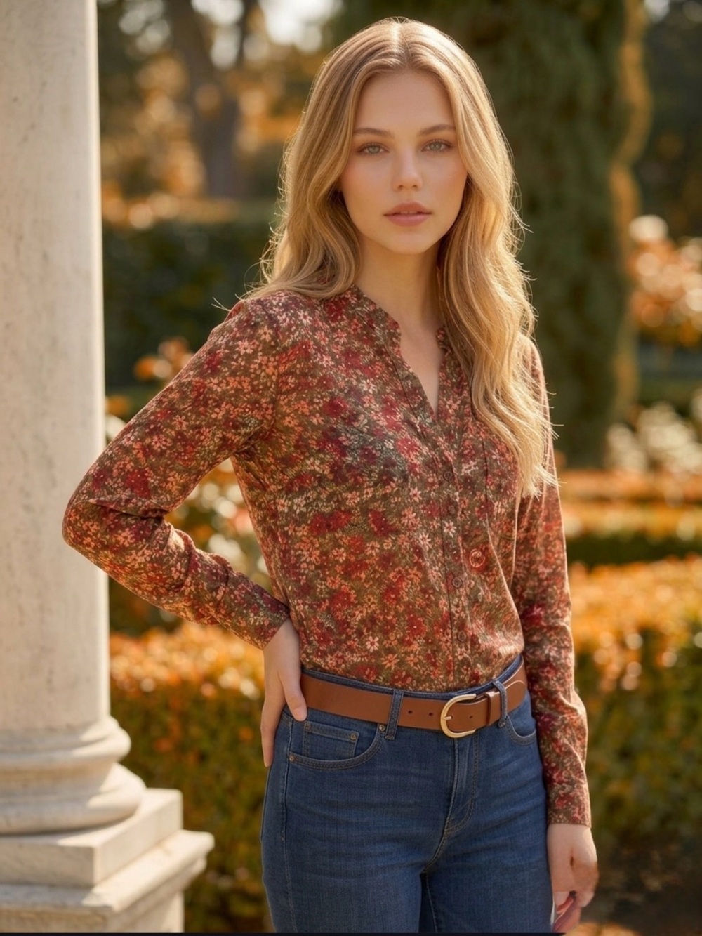Kut from the Kloth Lightweight Floral Button-Up Blouse - Fall Multi